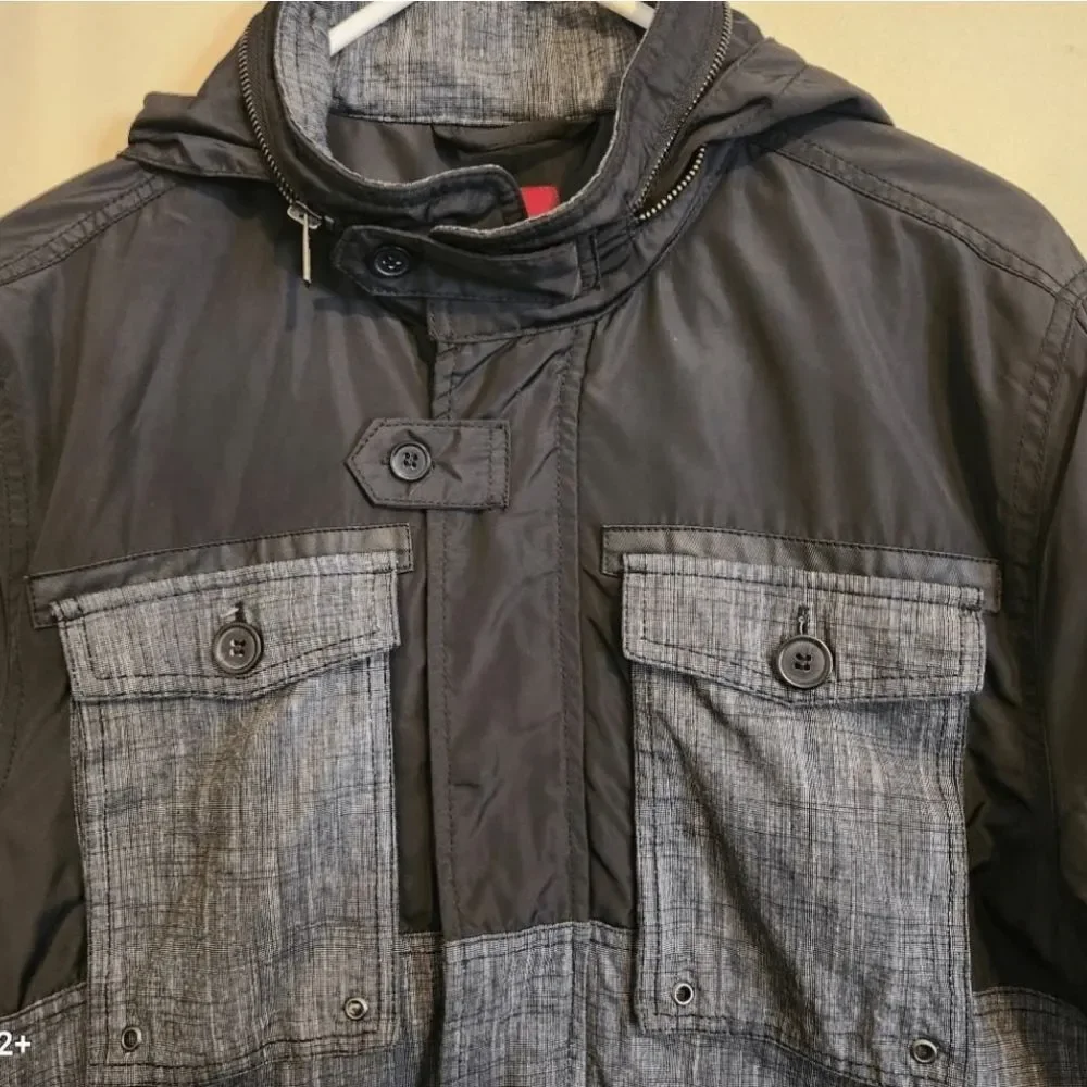 O47 Civil Society Men's Two-Tone Black and Gray Hooded Field Jacket - Picture 2 of 13